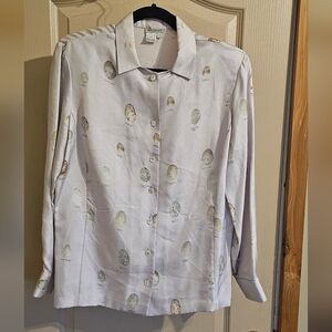 Worth Womens 100% Pure Silk Button Up Shirt Featuring Multiple Animal Eggs